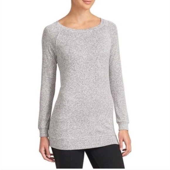 Athleta Luxe Pose Modal Blend Long Sleeve Round Neck Heathered Gray Tunic Top - Picture 1 of 7